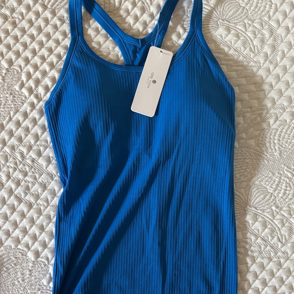 CRZ YOGA Vibrant Blue Ribbed Tank Top